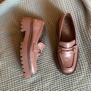 Sam Edelman Laurs Lug Sole Dusty Rose Loafers with Gold Buckle